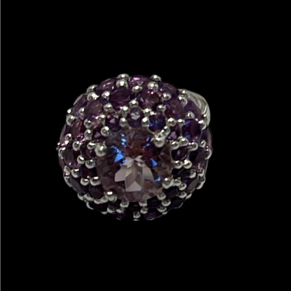 Vintage Amethyst and Purple Stone Sterling Silver Cocktail Ring. Pre owned